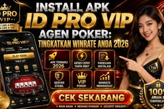 Chaindrivediff - Infografis langkah-langkah instalasi APK ID Pro VIP Agen Poker versi terbaru 2026 dengan latar belakang premium.