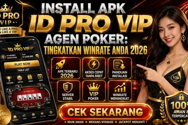 Chaindrivediff - Infografis langkah-langkah instalasi APK ID Pro VIP Agen Poker versi terbaru 2026 dengan latar belakang premium.
